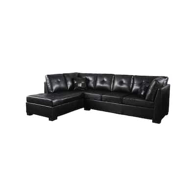 Button Tufted Leatherette Sectional Sofa with Removable Cushions, Black