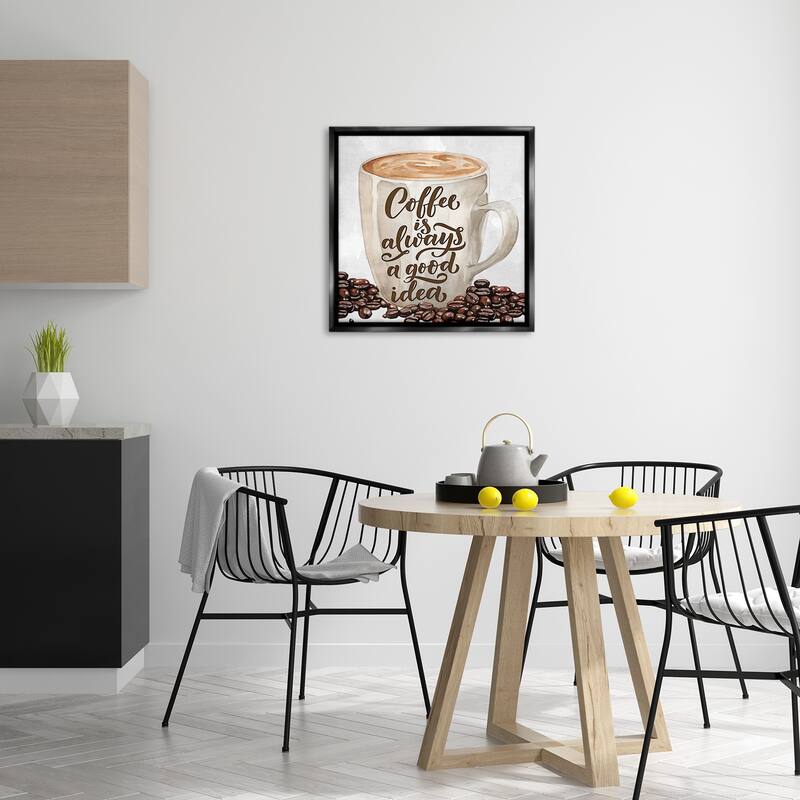 Stupell Coffee Phrase Classic Mug Framed Floater Canvas Wall Art Design By Kim Allen