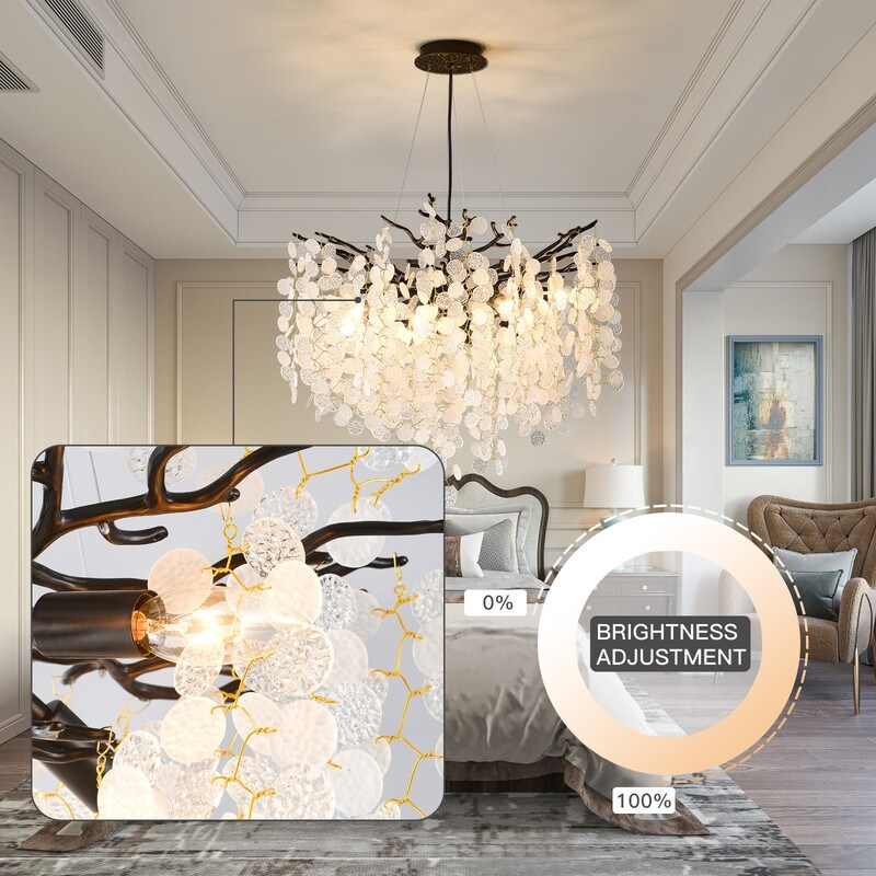Modern 6-Light Adjustable Crystal Branch Chandelier Pendant Light-image
