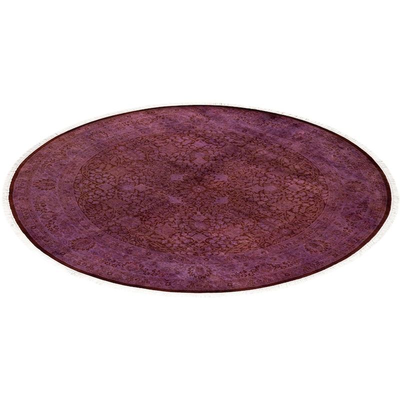 Overton Hand Knotted Wool Vintage Inspired Modern Contemporary Overdyed Purple Round Area Rug - 6' 1" x 6' 1"