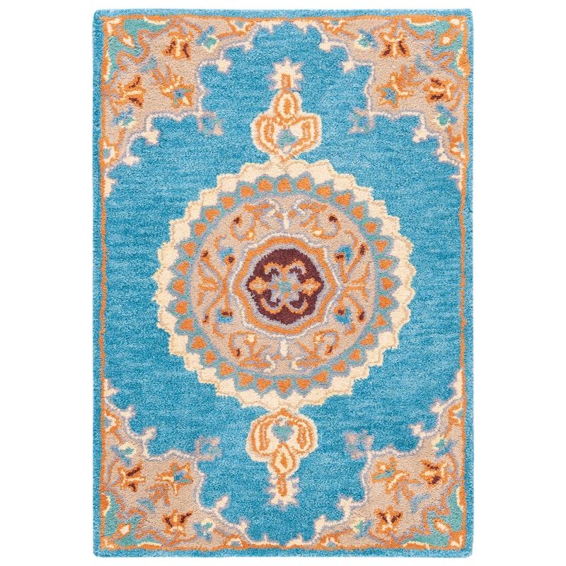SAFAVIEH Handmade Heritage Fretwork Traditional Oriental Wool Rug - 2' x 3' - Blue/Beige