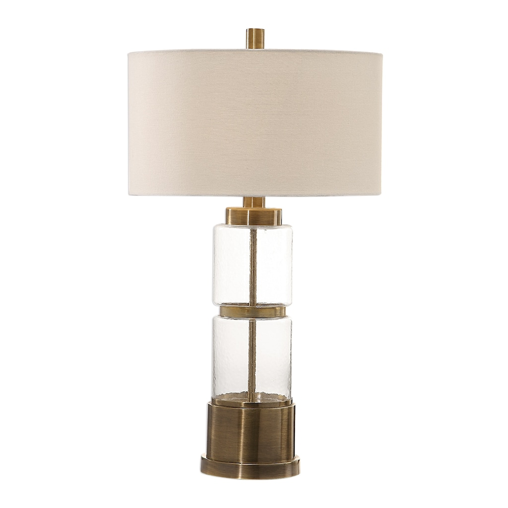 Stacked Glass Columns Table Lamp with Drum Shade - 30.5" - Clear