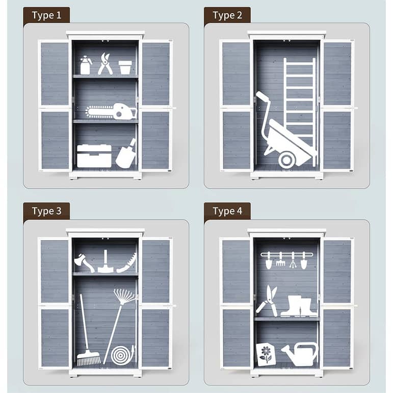 Outdoor Storage Cabinet with 3 Shelves, Outside Vertical Tall Tool Shed Double Lockable Wooden Garden Shed with Waterproof Roof