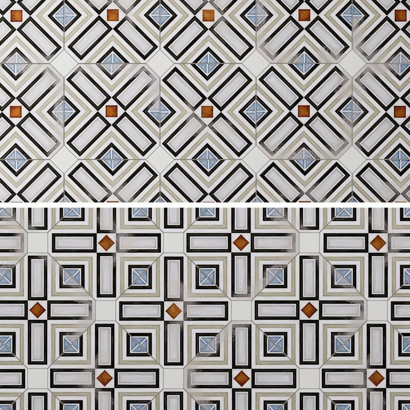 Merola Tile Vaudeville Octagon Deco Ritter with Taco Nacar 7-7/8" x 7-7/8" Porcelain Floor and Wall Tile