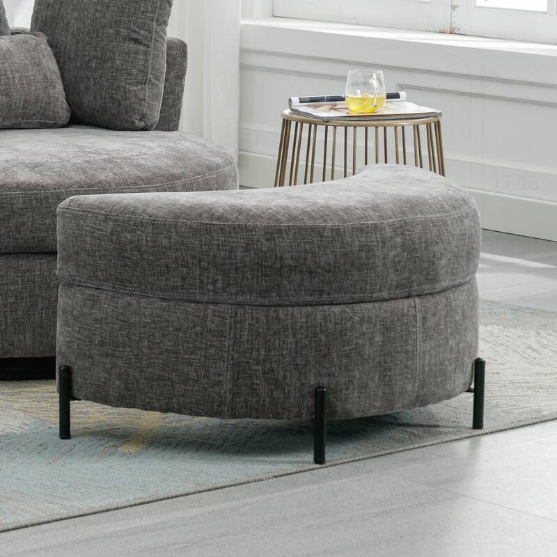 32.7" W Upholstered Half Crescent Moon Storage Ottoman
