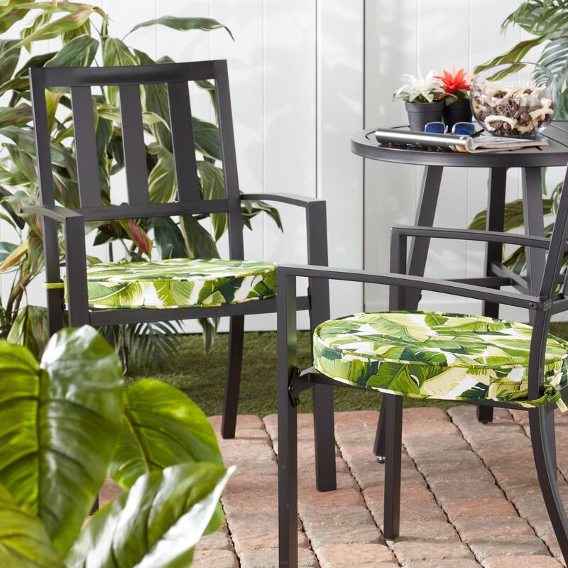 Greendale Home Fashions 18" Round Outdoor Chair Pad (Set of 2) - Palm Leaves White