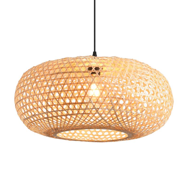 22" Bohemian Natural Bamboo Handmade Round Chandelier 1-Light Pendant Light