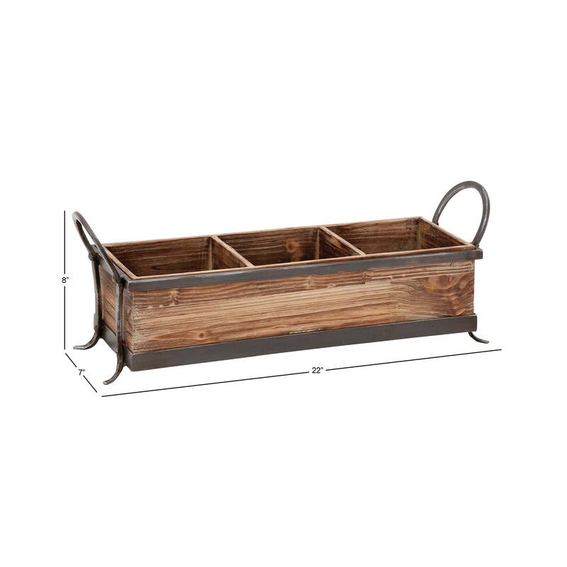 Wood Tray with Dividers - Brown - Roche River Decor - 7"W x 22"L x 8"H