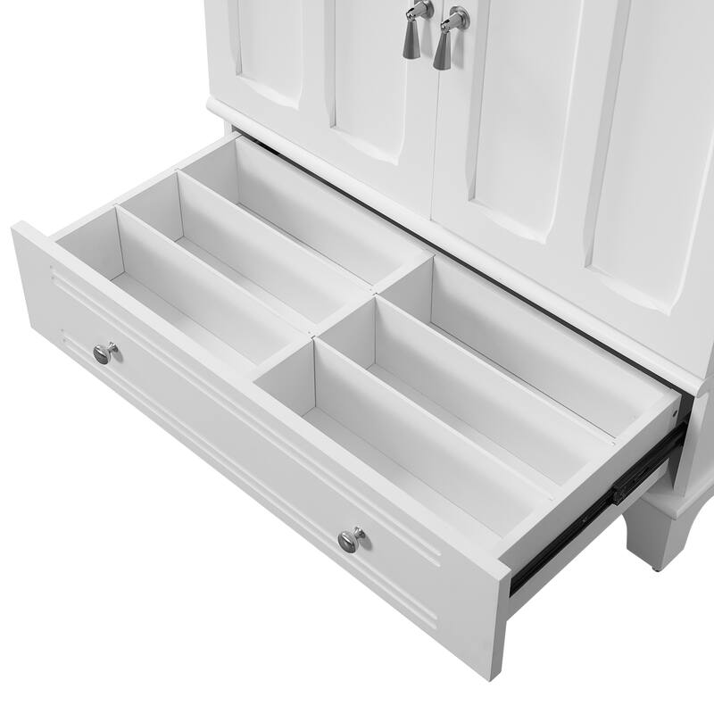 30" Bathroom Vanity with Ceramic Sink, Solid Wood Frame Bathroom Sink Cabinet with Adjustable Shelf, Drawer with Divider