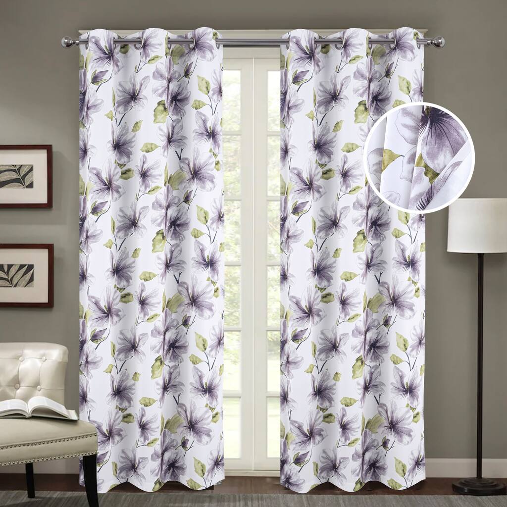 April Floral Blackout Window Curtain Panel Pair with Grommets