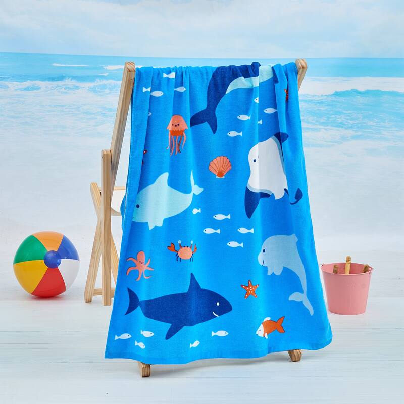 Linery & Co. 100% Cotton Printed Beach Towel for Kids, 30" x 60"