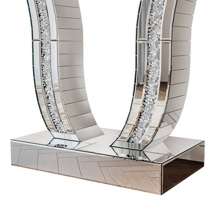 Roomfitters 43" Mirrored Console Table, Modern Silver Entryway Sofa Table with Curved Stone-Inlaid Legs, Silver