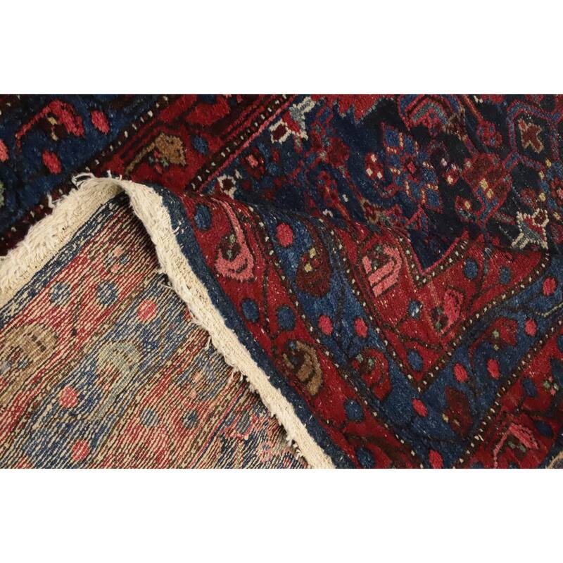 Hand Knotted Oriental 100% Wool Carpet Traditional Floral Navy Blue & Blues Malayer Runner Rug - 16' 3'' X 3' 8''