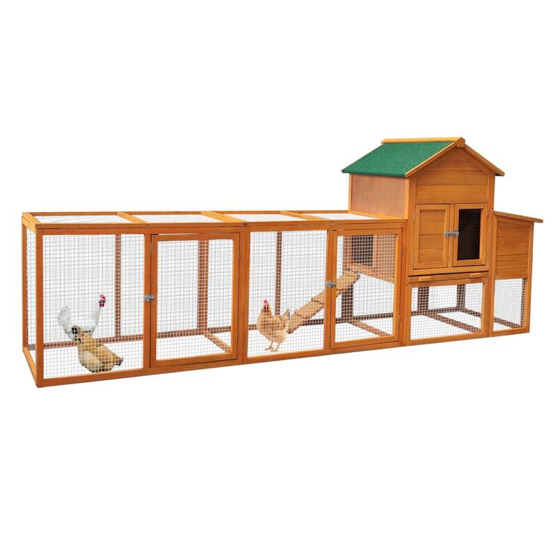 121'' Large outdoor Wooden Chicken Coop with Nest Box Wire Fence On