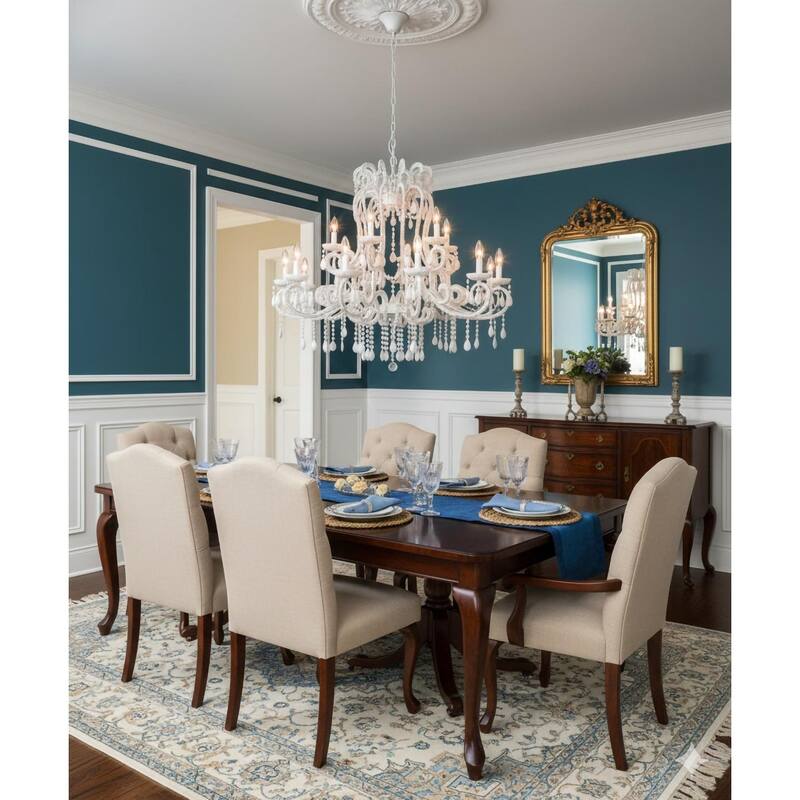 8-Light White Chandelier With White Crystals