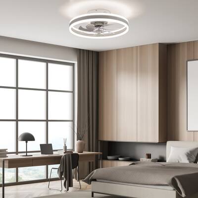 20'' Small LED Enclosed Ceiling Fan Low Profile 3 Light Colors