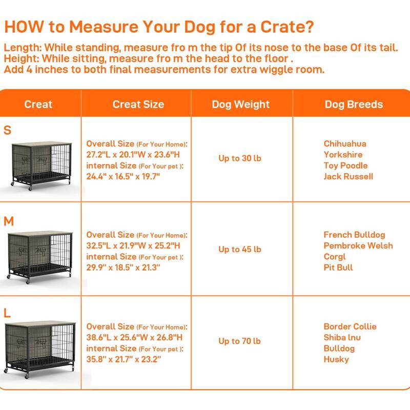 Wooden Dog Crate Furniture with Removable Tray and Wheels, Large