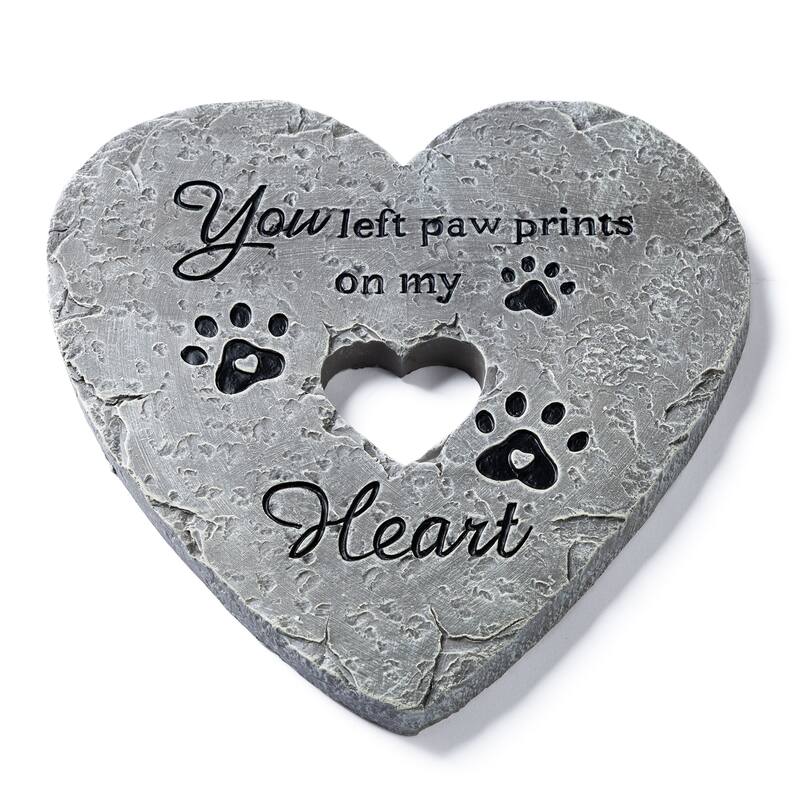 Glitzhome 6-Piece Cement Heart Shaped Paw Prints and Dog Memory Stepping Stones - 10 in
