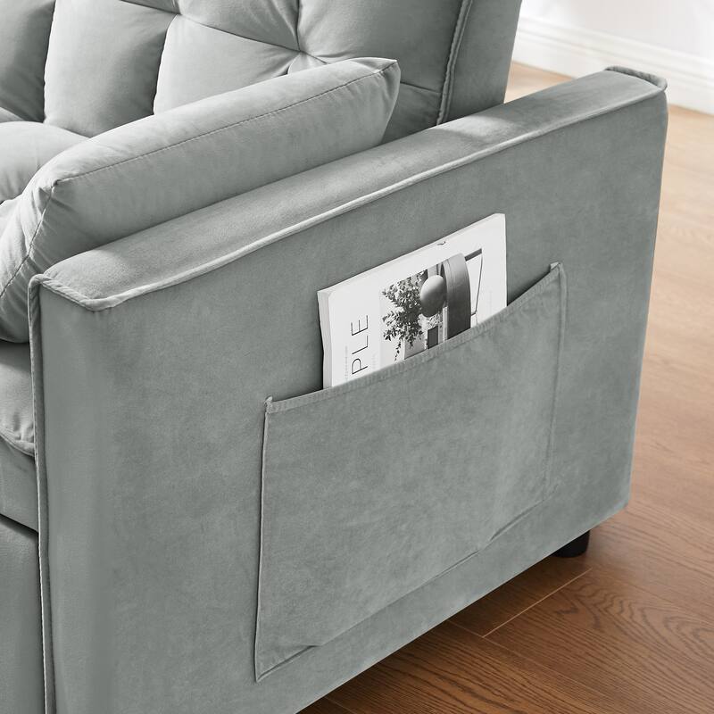 Modern Velvet 55.1" Futon Sofa Bed - Adjustable Backrest, Storage Bag, and Soft Pillows for Ultimate Comfort