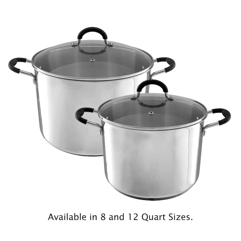 12-Quart Stainless-Steel Stock Pot - Large Capacity Cookware with Lid ...