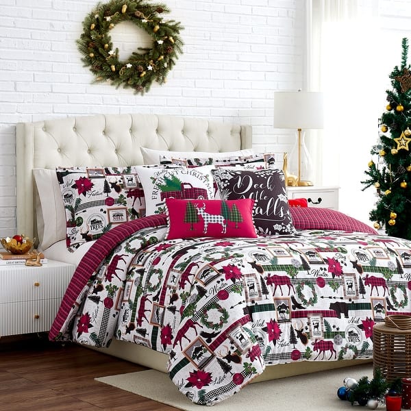 slide 2 of 4, Merry Town Christmas Oversized Reversable 6-Piece Comforter Set Twin - Twin XL - Merry Town Print