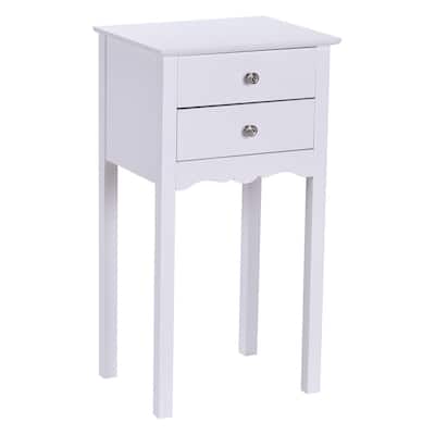 Side Table End Accent Table with 2 Drawers-White - 16.0" x 13.0" x 30.0" (L x W x H)