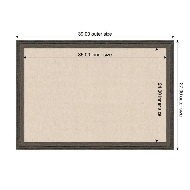 Amanti Art Framed Fabric Pinboard Natural Linen Printed Bulletin Board - Board Size 36 x 24 - Upcycled Brown Grey