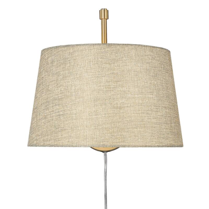 Wry Lighting Ryleigh 1-light Swing Arm in Brushed Champagne Brass and Natural Sisal shade - 1 Light Articulating Wall Sconce