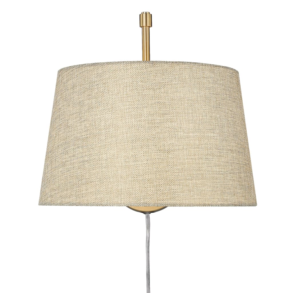 Wry Lighting Ryleigh 1-light Swing Arm in Brushed Champagne Brass and Natural Sisal shade - 1 Light Articulating Wall Sconce
