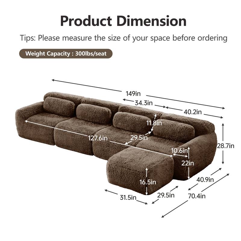 Homy Casa Chocolate Plush Fabric Non-Slip Modular Floor Sofa Sectional