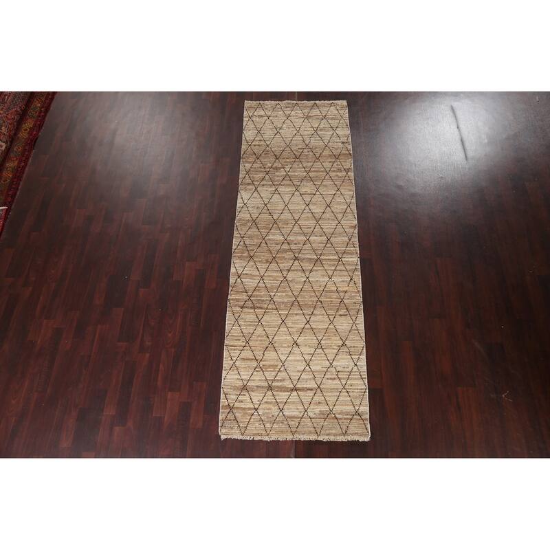 Trellis Moroccan Oriental Hallway Runner Rug Hand-knotted Wool Carpet - 3'3" x 10'1"