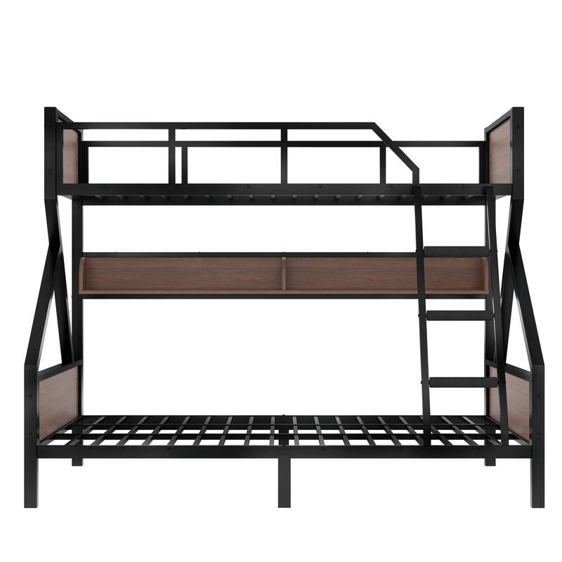 Metal Bunk Bed with Storage Shelves and Lights - Space-Saving & Noise-Free Design
