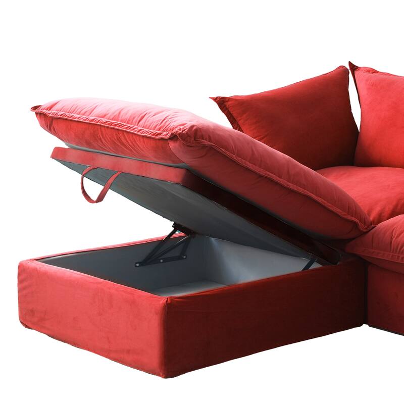 Cloud Sectional Sofa, 5-Seater Down Feather Modular Sofa L-shaped Velvet Wide Deep Seat Convertible Couch.