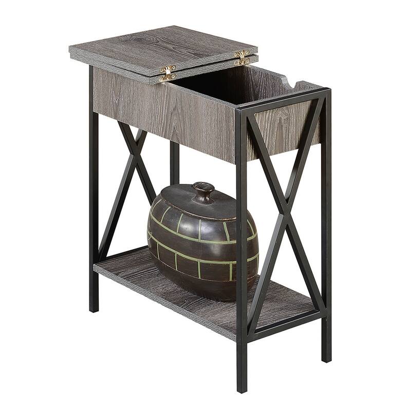 Convenience Concepts Tucson Flip Top End Table with Charging Station and Shelf