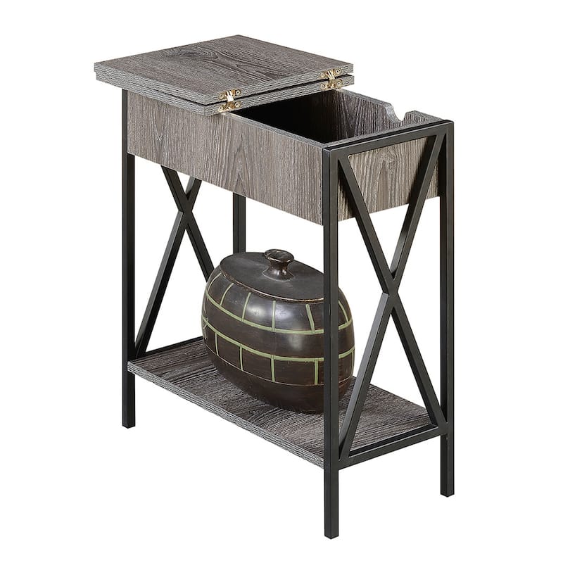 Flip Top End Table with Charging Station - HomeStock Storage Side Table, USB Ports & Power Outlets - 24