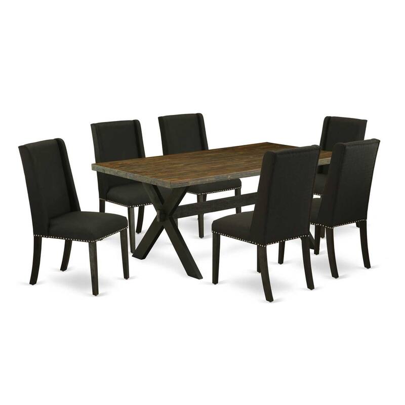 Vintage Dining Table Set - 7 Piece Small Table & 6 Parsons Chairs - Solid Wood Kitchen Set - 72