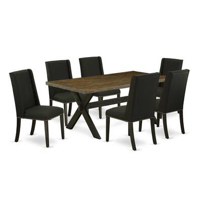 Vintage Dining Table Set - 7 Piece Small Table & 6 Parsons Chairs - Solid Wood Kitchen Set - 72