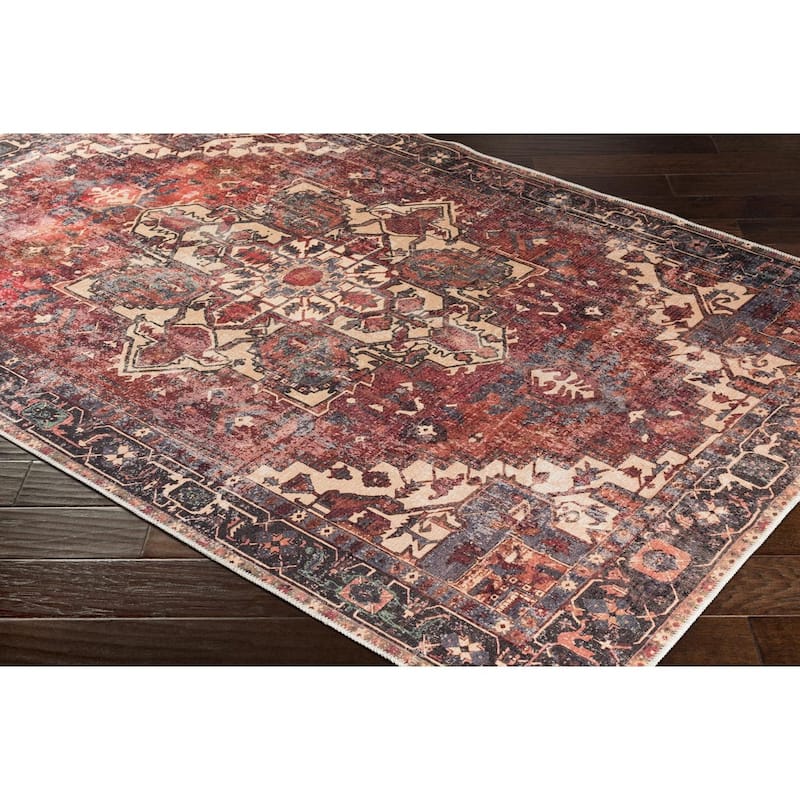 Livabliss Gwenevere Rust Vintage Medallion Machine Washable Area Rug