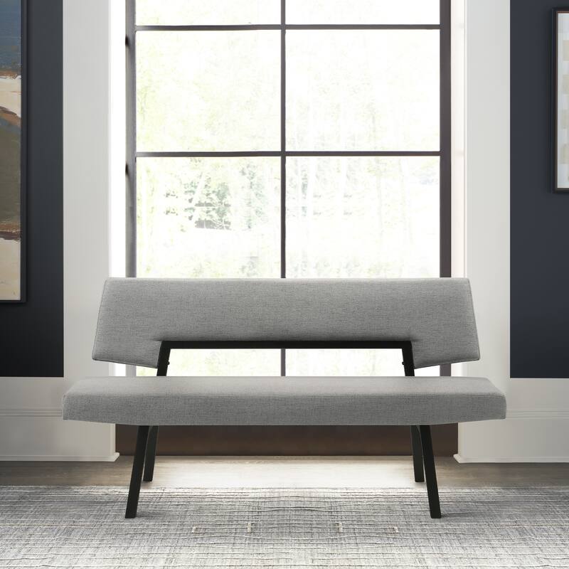 Channell Mid-Century 63" Upholstered Wood Entryway Dining Bench - Charcoal/Black