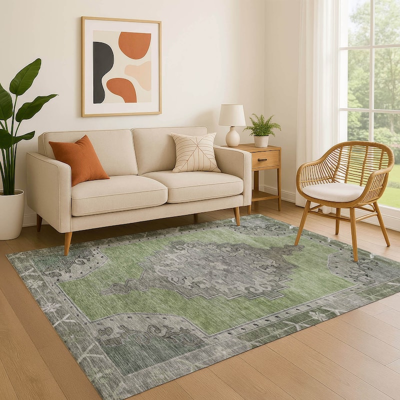 Premium Washable Super Soft Vintage Traditional Mayfield Rug - Aloe - 9' x 12'