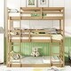 preview thumbnail 1 of 11, Rubber Wood Detachable Triple Twin Bunk Bed with Two Built-in Ladders,Guardrails for Home White Oak