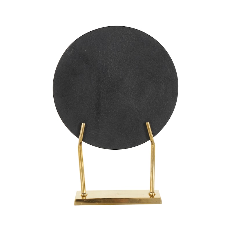 Black Marble Textured Disk Abstract Sculpture with Silver or Gold Stand
