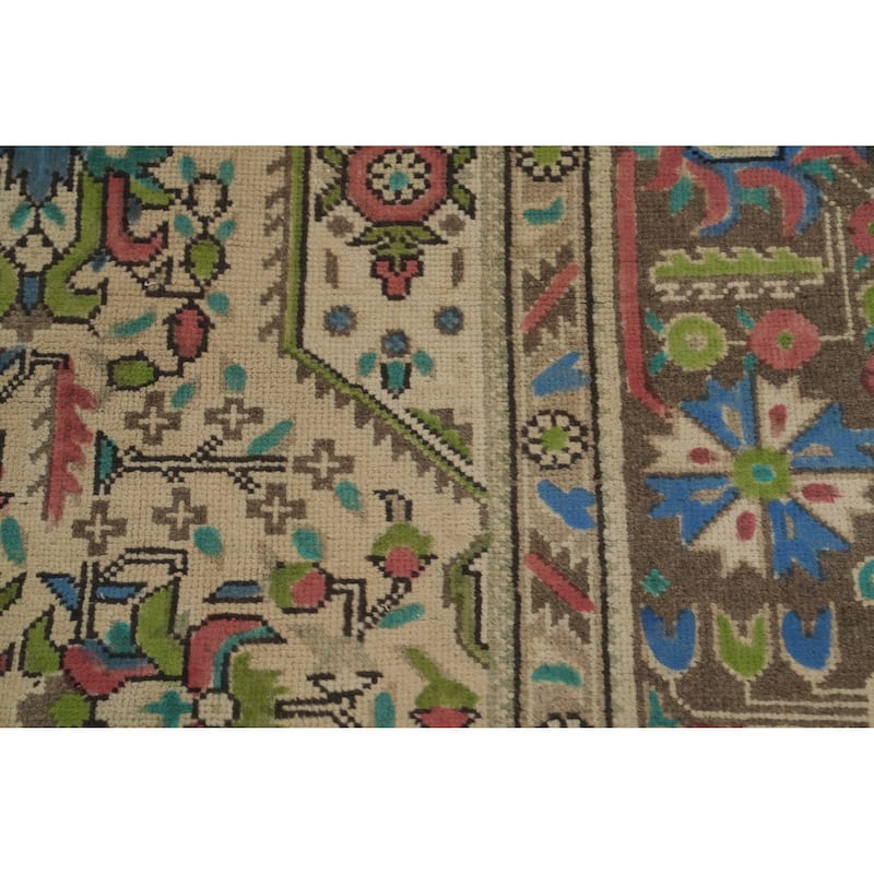 Hand Knotted Oriental 100% Wool Carpet Traditional Floral Beige & Ivories Tabriz Area Rug - 9' 4'' X 6' 8''