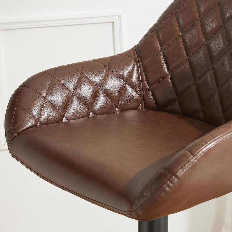 Glitzhome 42"H MidCentury Adjustable Faux Leather Swivel Bar Stools