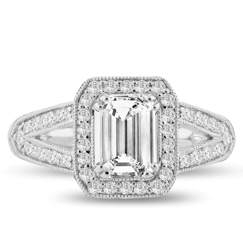Auriya Platinum 1 1/3ctw Vintage Emerald-cut Halo Diamond Engagement Ring (F, VS1)