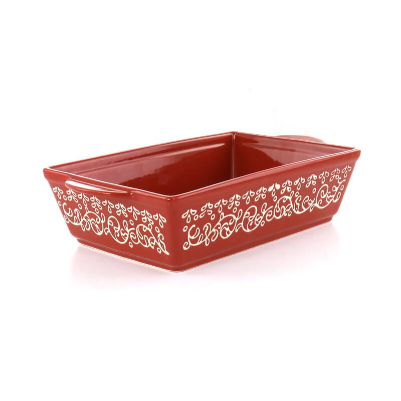 Laurie Gates 2Pc Tierra Wax Relief Stoneware Baker Set in Red and Mint