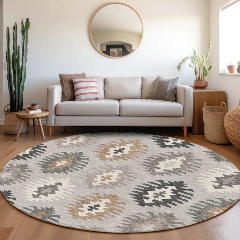 Premium Washable Super Soft Southwest Global Mayfield Rug - Silver - 8' x 8'