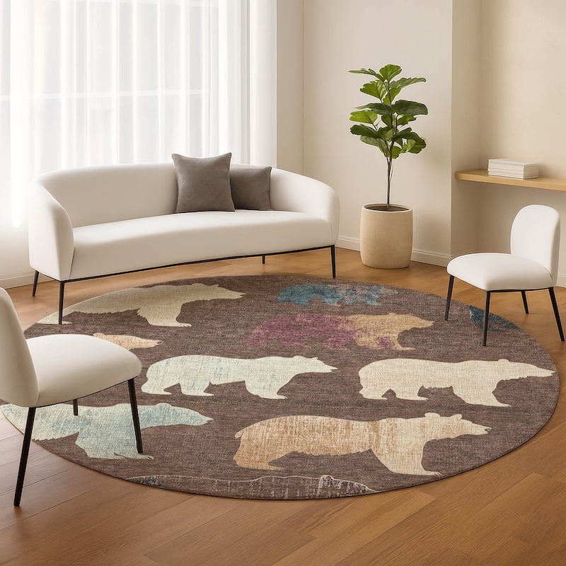 Machine Washable Indoor/ Outdoor Modern Bear Chantille Rug