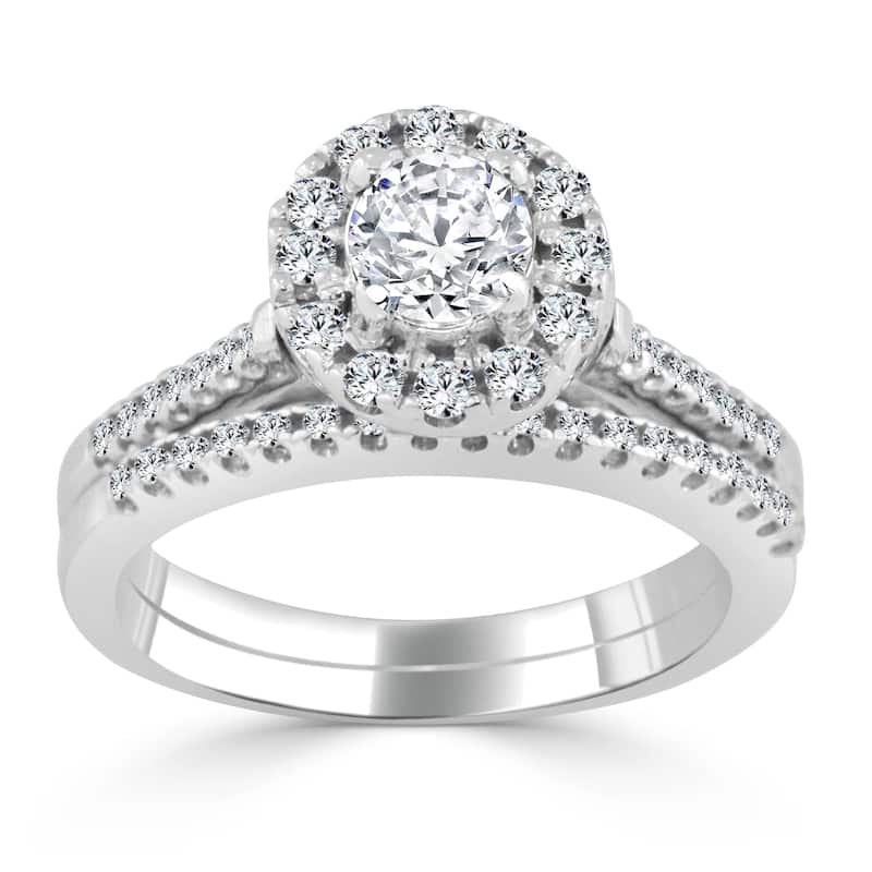 14k Gold 3/4ct TDW Round Halo Diamond Engagement Ring Set by Auriya - 4 - White