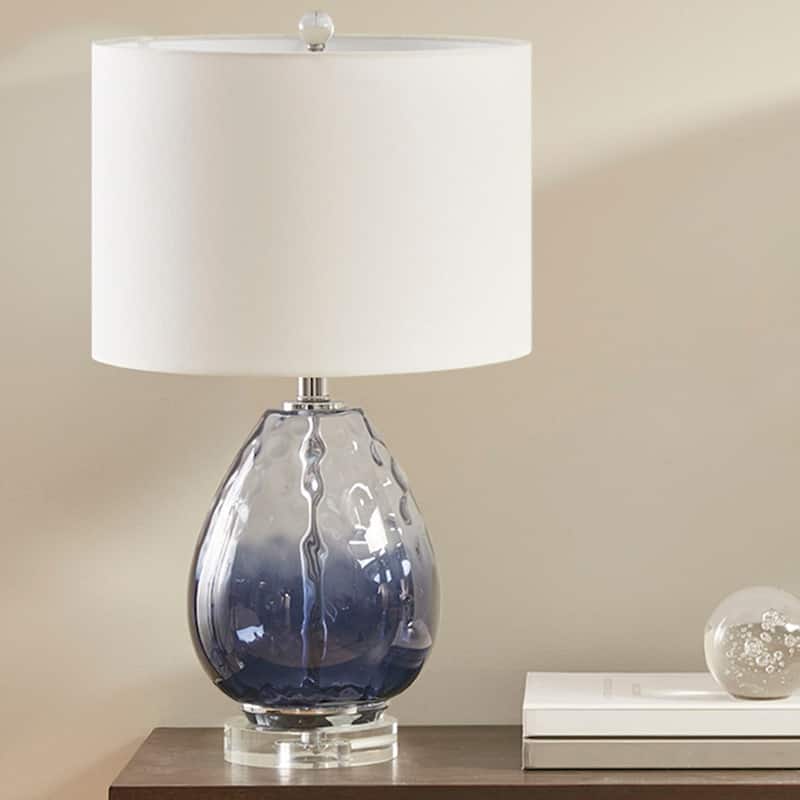 Elegant Glass Table Lamp for Living Room, Bedroom, and Dining Room Decor - Dark Blue